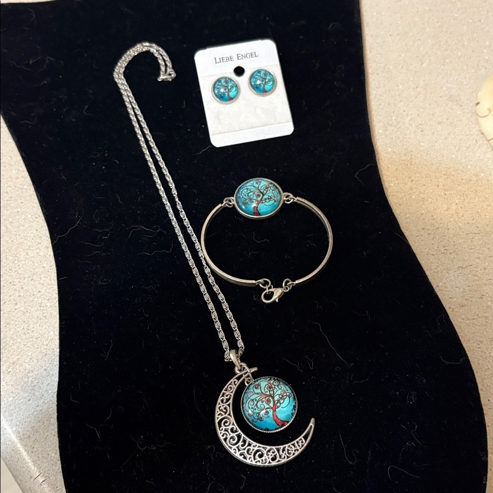 Jewelry Set Tree of Life Moon Necklace, Bracelet, and Earrings